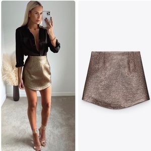 NWT ZARA * WOMAN FW21 GOLD HIGH WAISTED JACQUARD MINI SKIRT REF. 4886/043